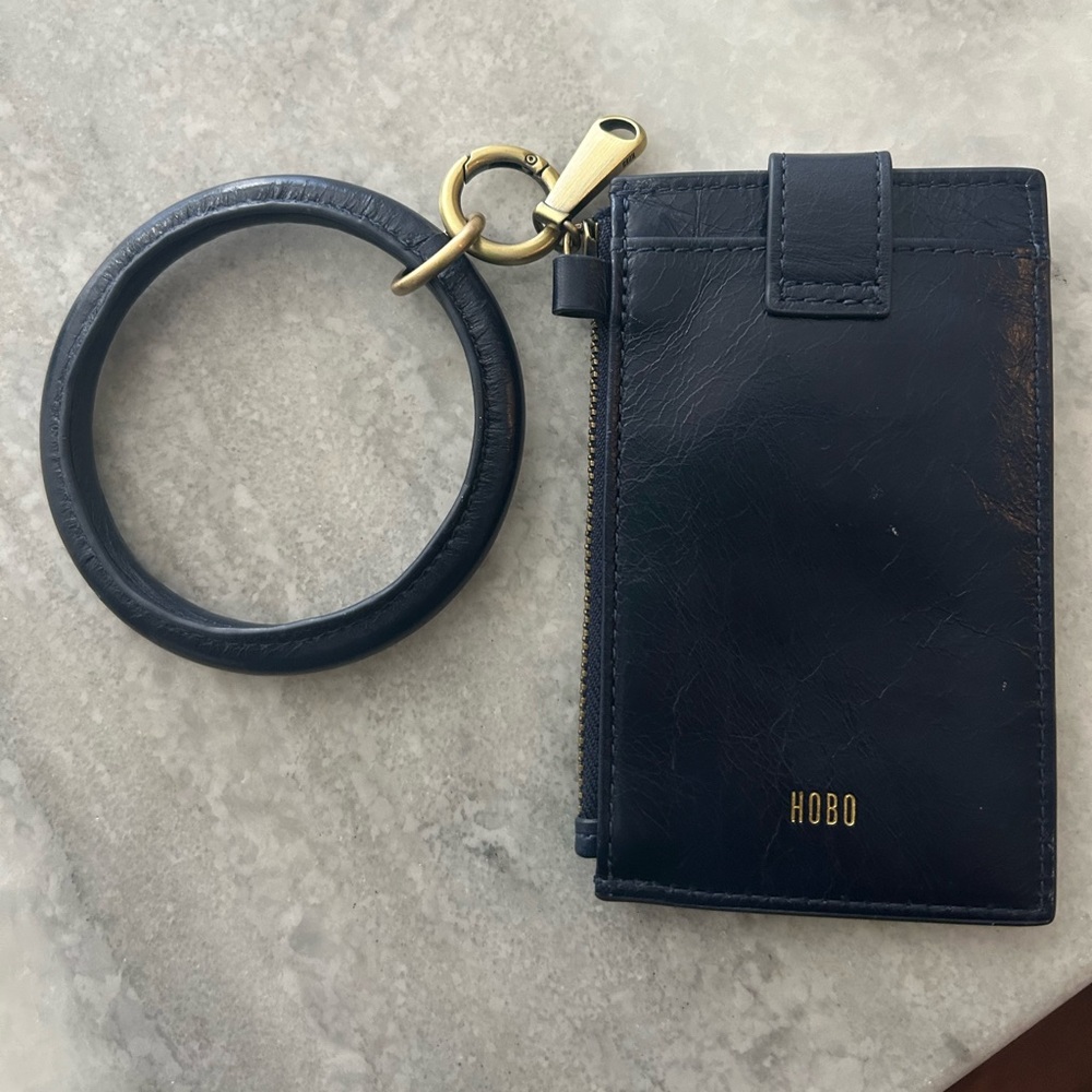 Hobo Navy Leather Keychain and Cardholder Wallet with Zippered Compartment